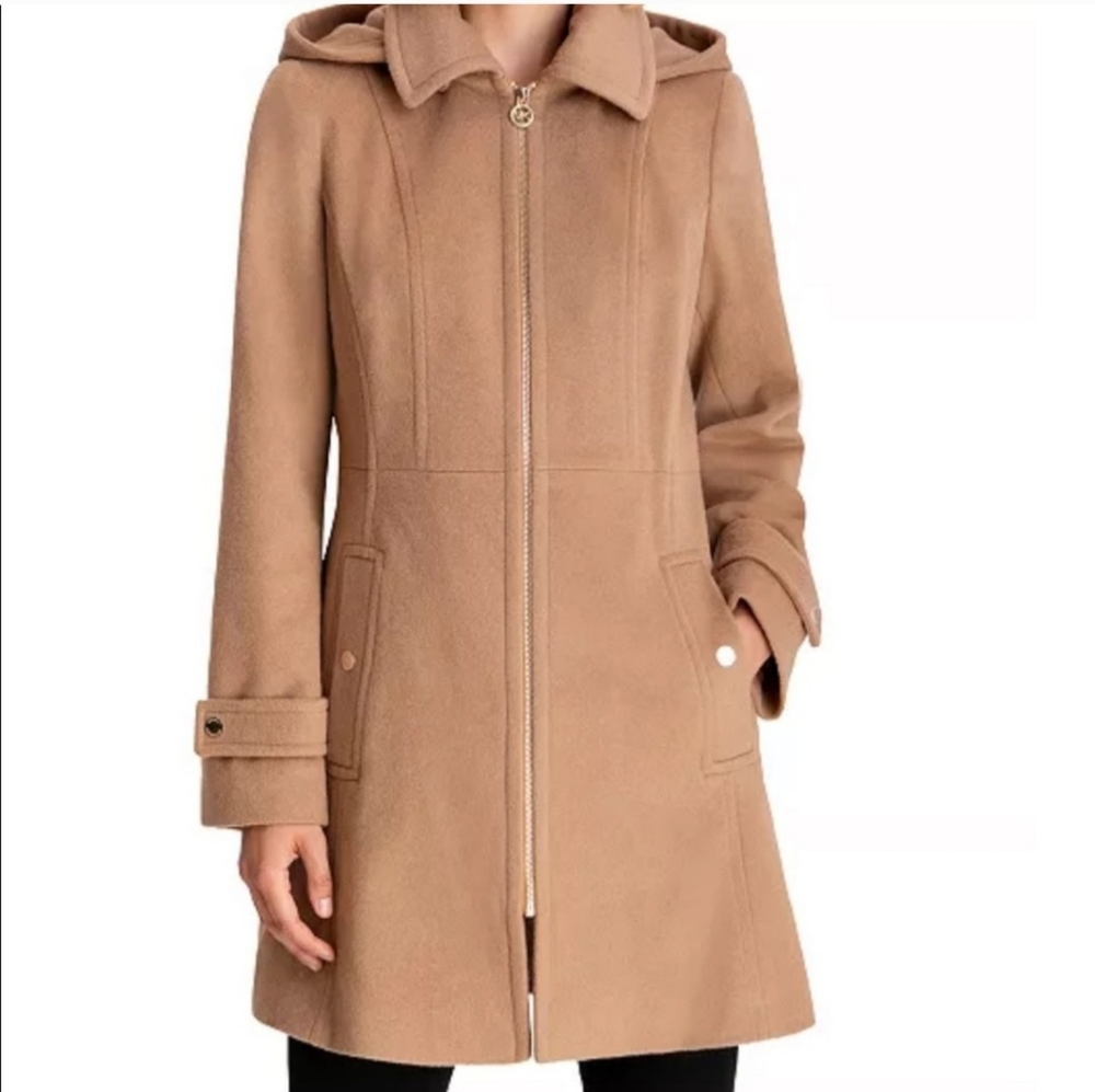 MICHAEL Michael Kors Camel Hooded Wool-Blend Coat